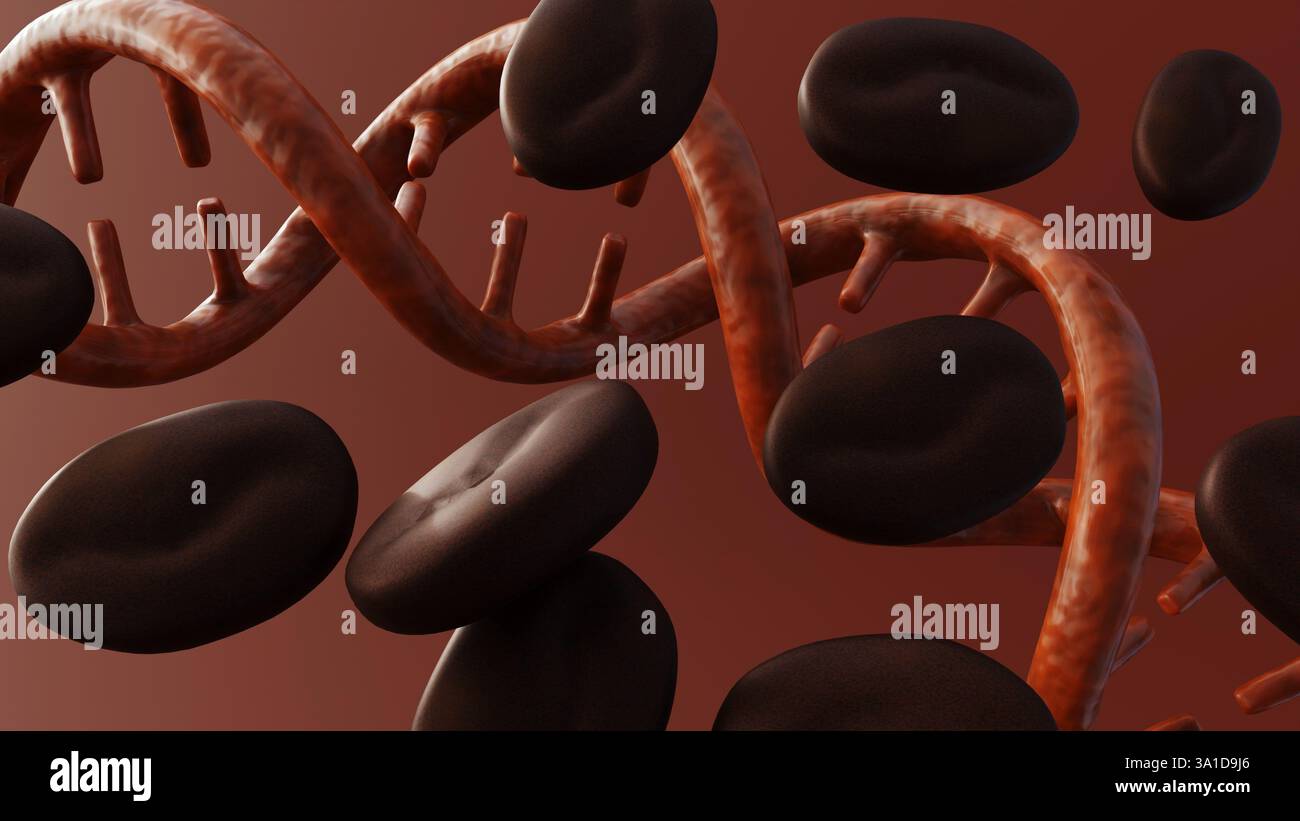 A 3D rendering depicts several scattered, roasted coffee beans ...