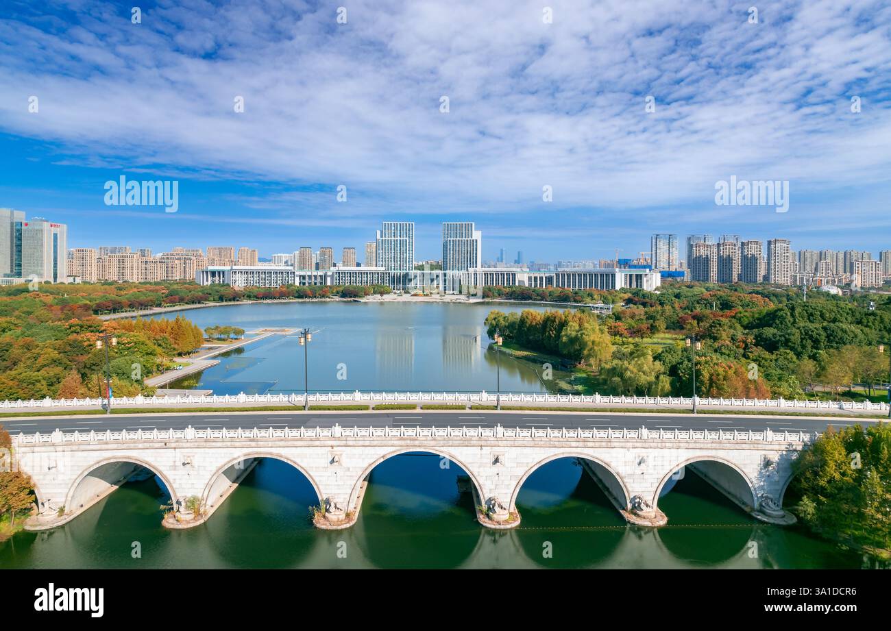 Cityscape of Wuxi City, Jiangsu Province, China Stock Photo