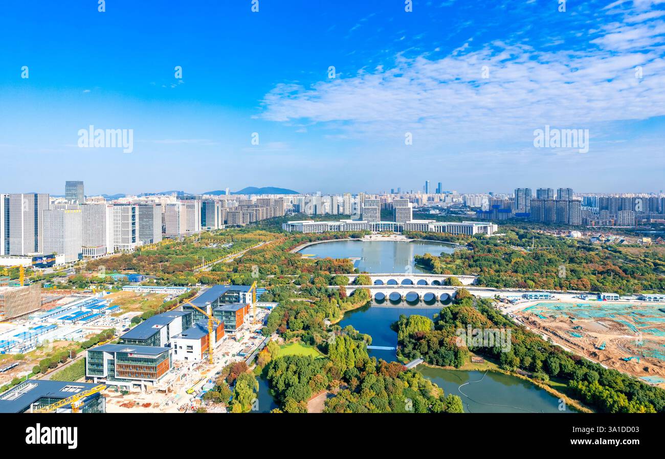 Cityscape of Wuxi City, Jiangsu Province, China Stock Photo