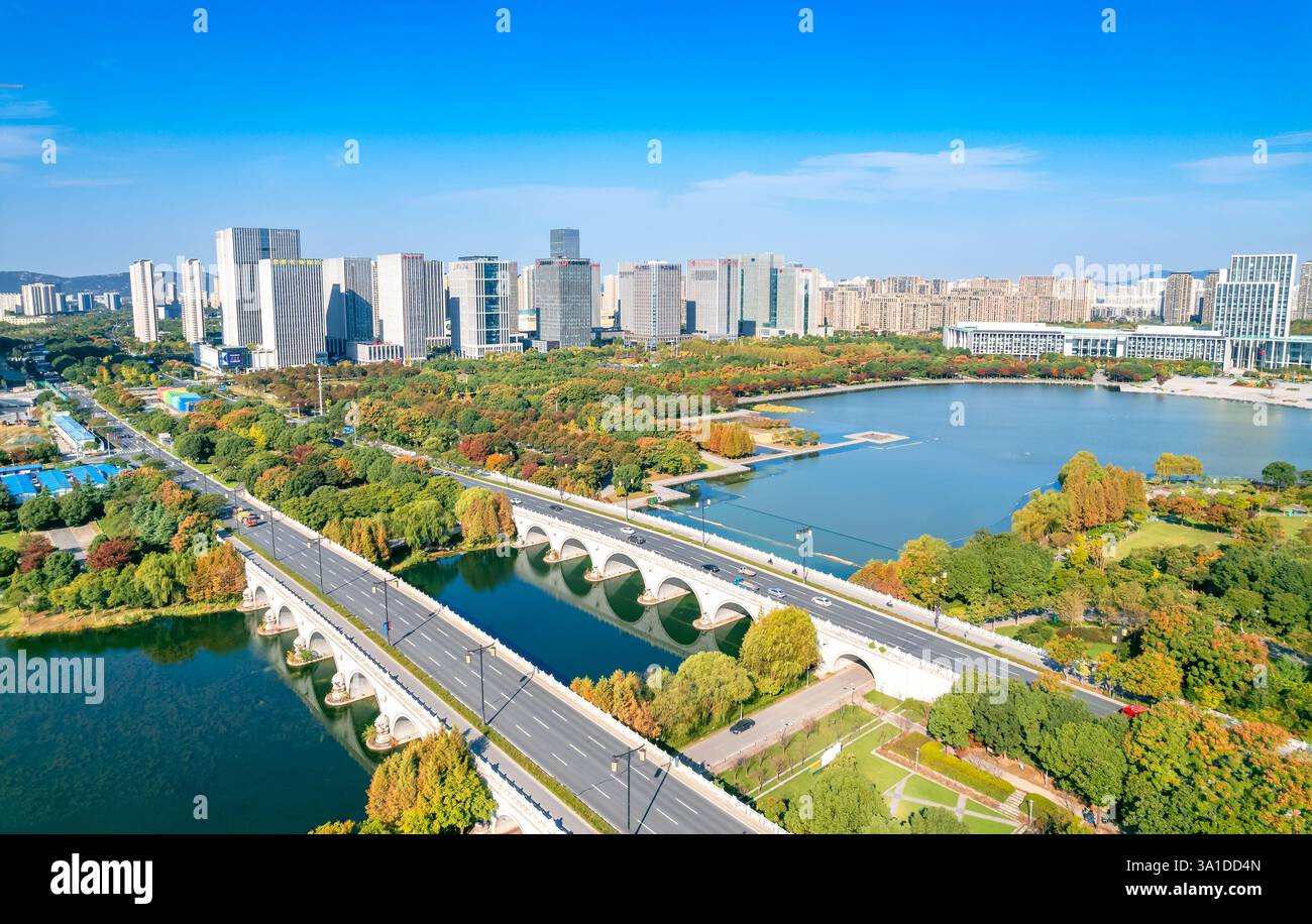 Cityscape of Wuxi City, Jiangsu Province, China Stock Photo