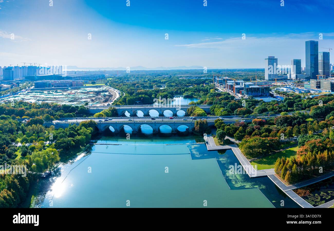 Cityscape of Wuxi City, Jiangsu Province, China Stock Photo