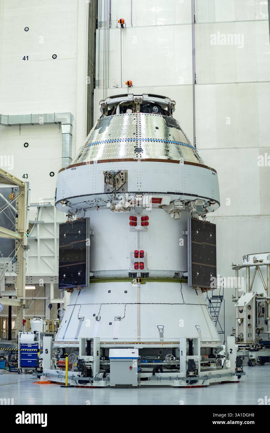 March 7, 2025: NASA's Orion Crew Capsule is seen in the Neil Armstrong Operations and Checkout Facility at NASA's Kennedy Space Center during an 'Artemis Media Event'. Credit: Brandon Moser/Alamy Live News Stock Photo