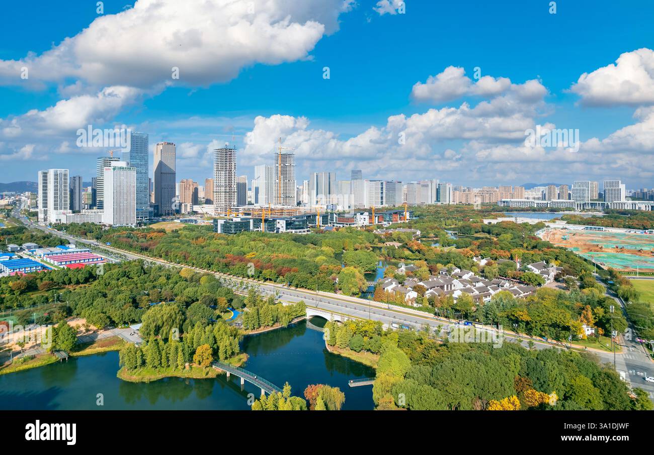 Urban environment of Shangxian River Wetland Park, Wuxi City, Jiangsu Province, China Stock Photo