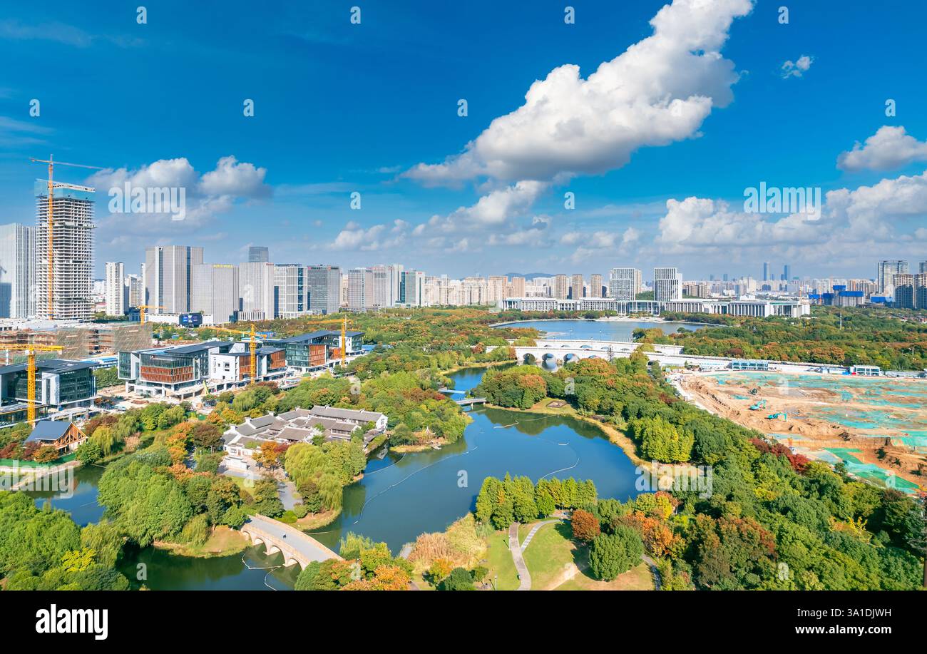 Urban environment of Shangxian River Wetland Park, Wuxi City, Jiangsu Province, China Stock Photo