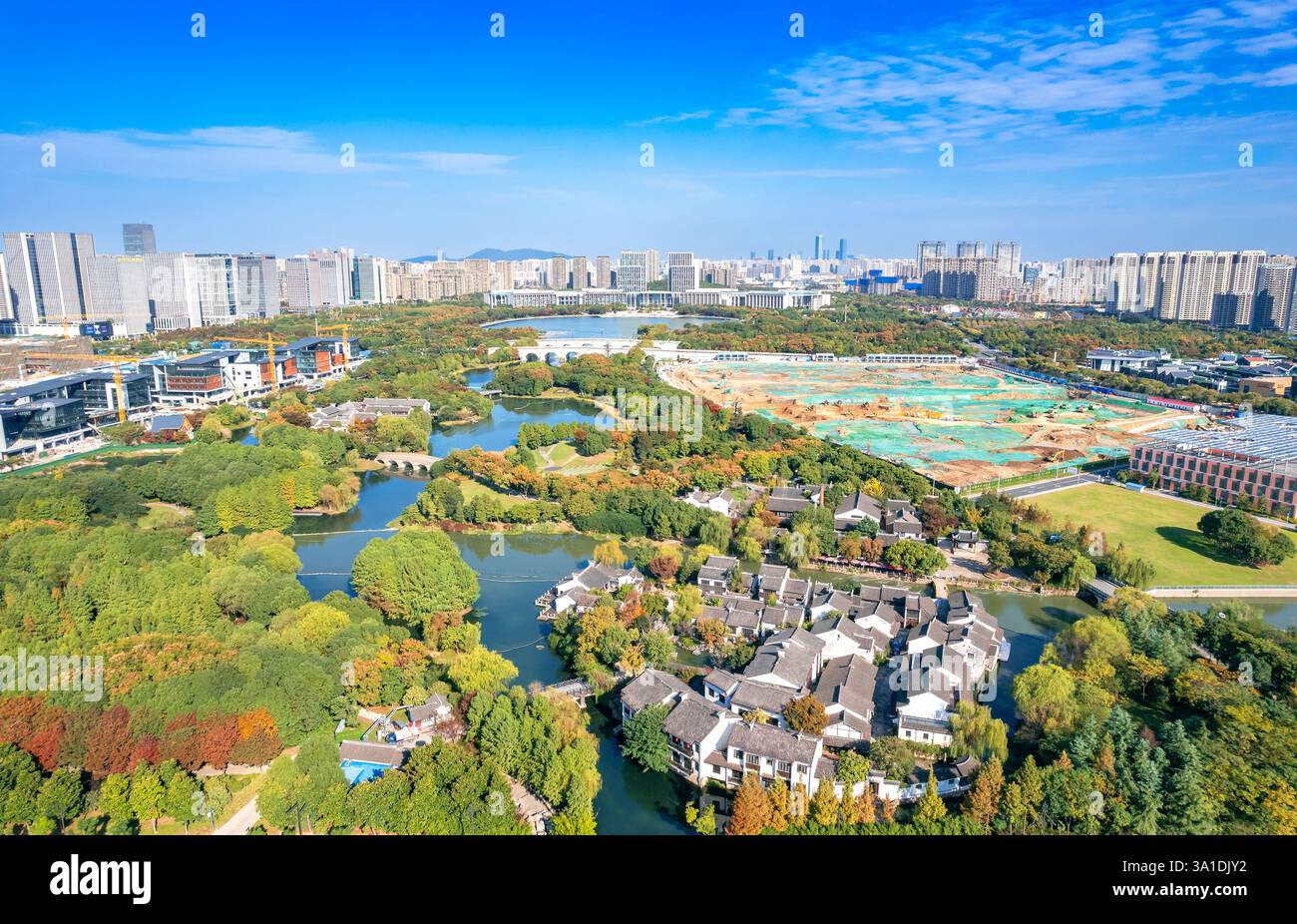 Urban environment of Shangxian River Wetland Park, Wuxi City, Jiangsu Province, China Stock Photo