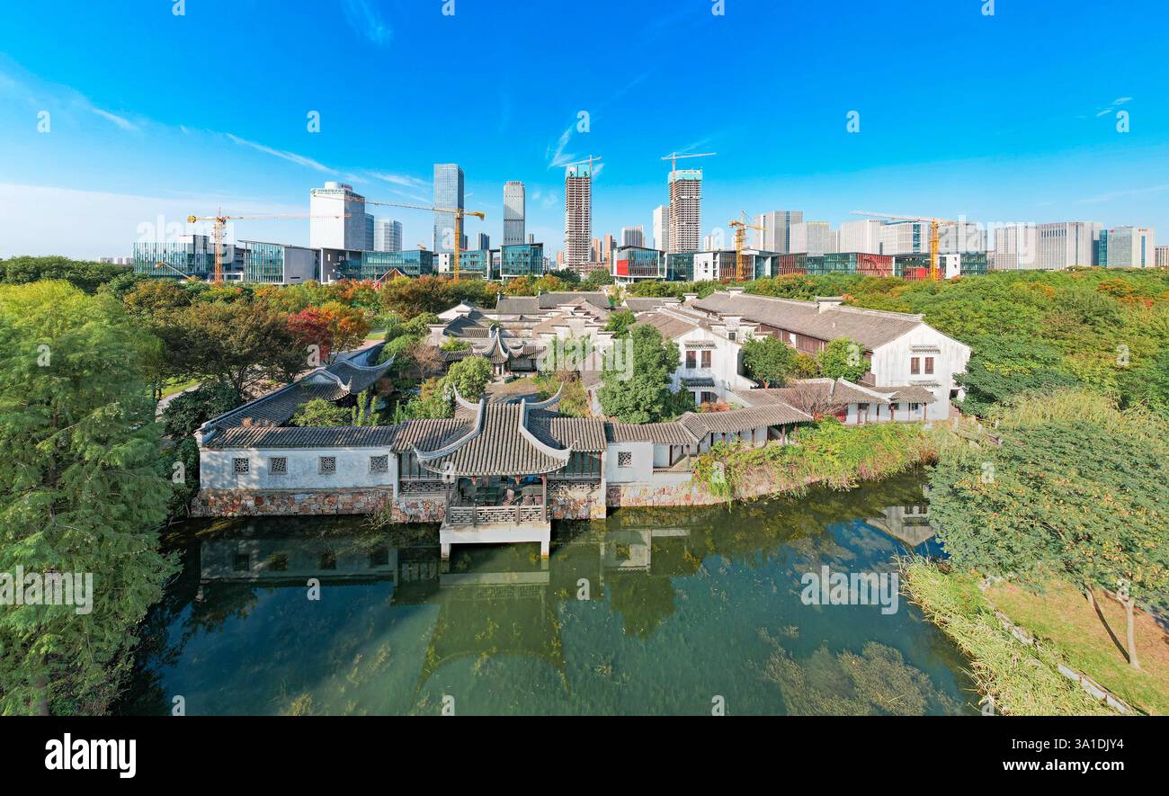 Urban environment of Shangxian River Wetland Park, Wuxi City, Jiangsu Province, China Stock Photo