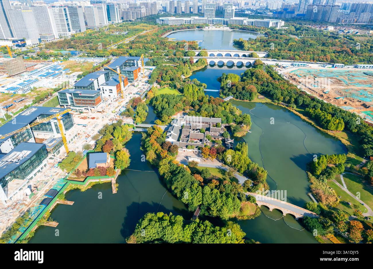 Urban environment of Shangxian River Wetland Park, Wuxi City, Jiangsu Province, China Stock Photo