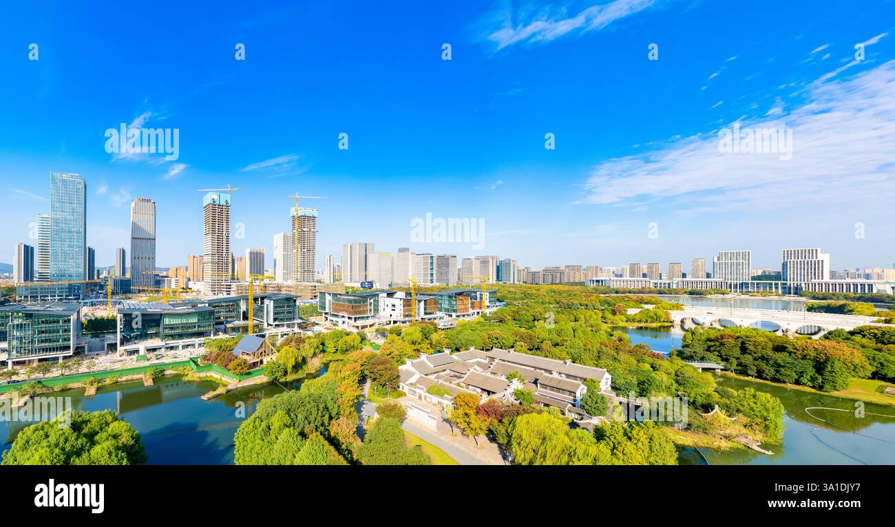 Urban environment of Shangxian River Wetland Park, Wuxi City, Jiangsu Province, China Stock Photo