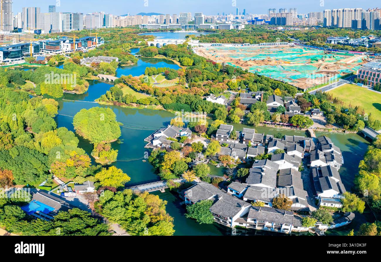 Urban environment of Shangxian River Wetland Park, Wuxi City, Jiangsu Province, China Stock Photo