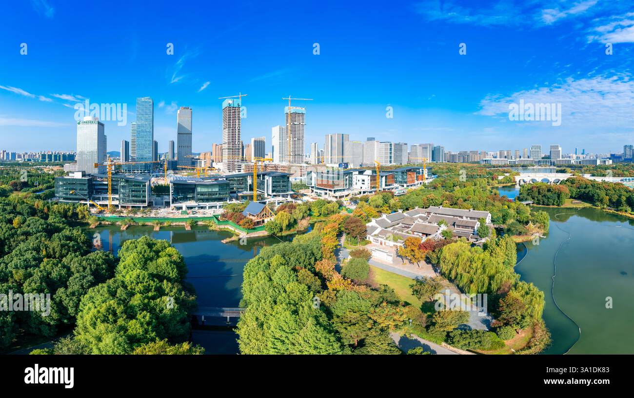 Urban environment of Shangxian River Wetland Park, Wuxi City, Jiangsu Province, China Stock Photo