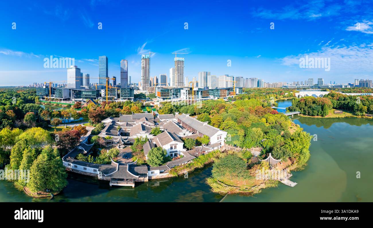 Urban environment of Shangxian River Wetland Park, Wuxi City, Jiangsu Province, China Stock Photo