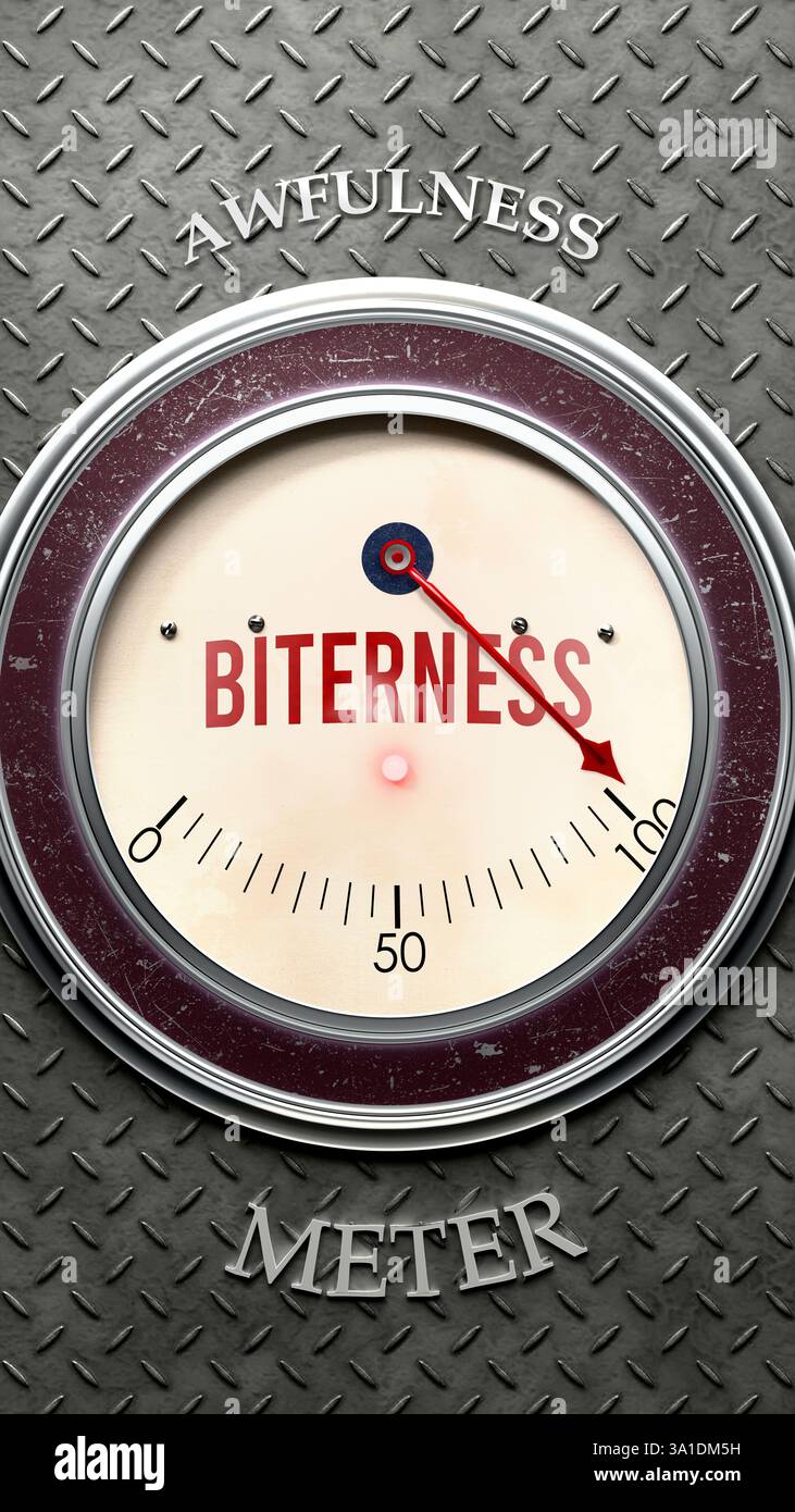 Biterness and Awfulness that is hitting a full scale, showing a very high level of biterness Stock Photo