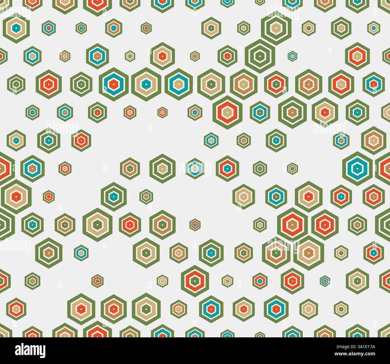 Honeycomb mosaic background. Multicolored geometric elements of varied size. Plain hexagon frames. Hexagon pattern. Tileable pattern. Stock Vector