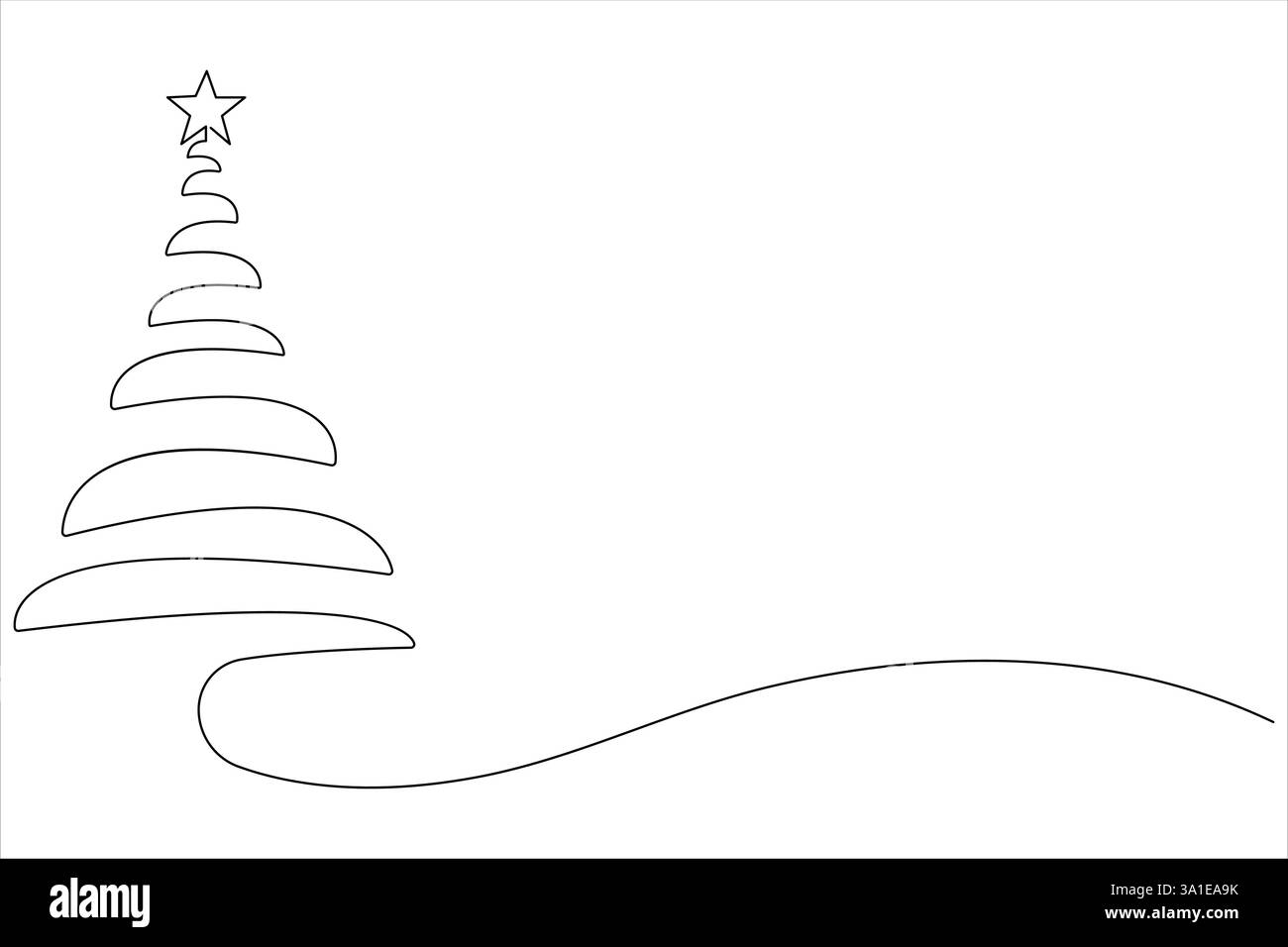 Continuous one Line art of Christmas tree with star on top, pine plant ...