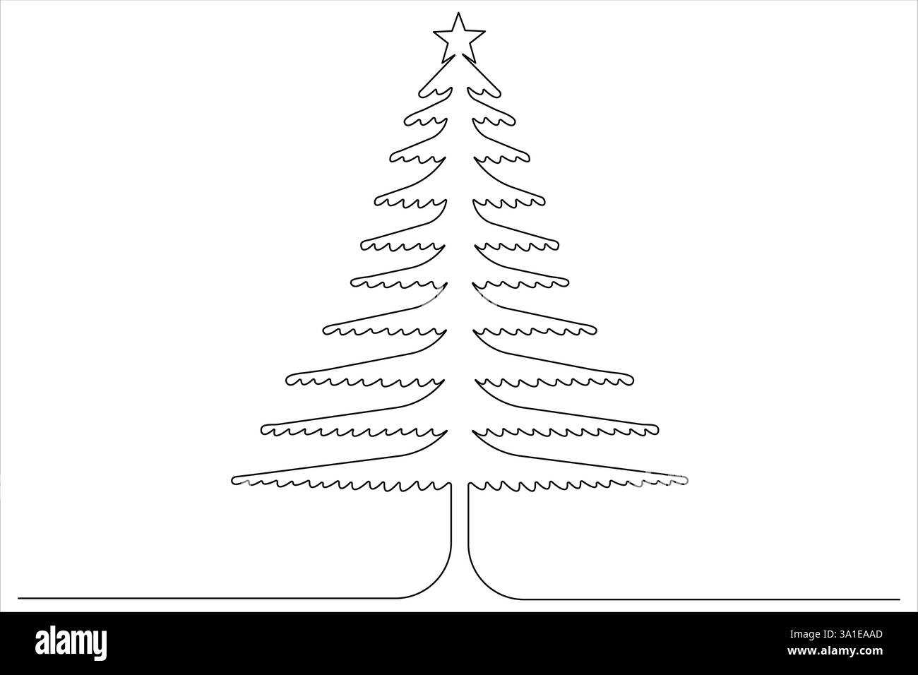Continuous one Line art of Christmas tree with star on top, pine plant ...