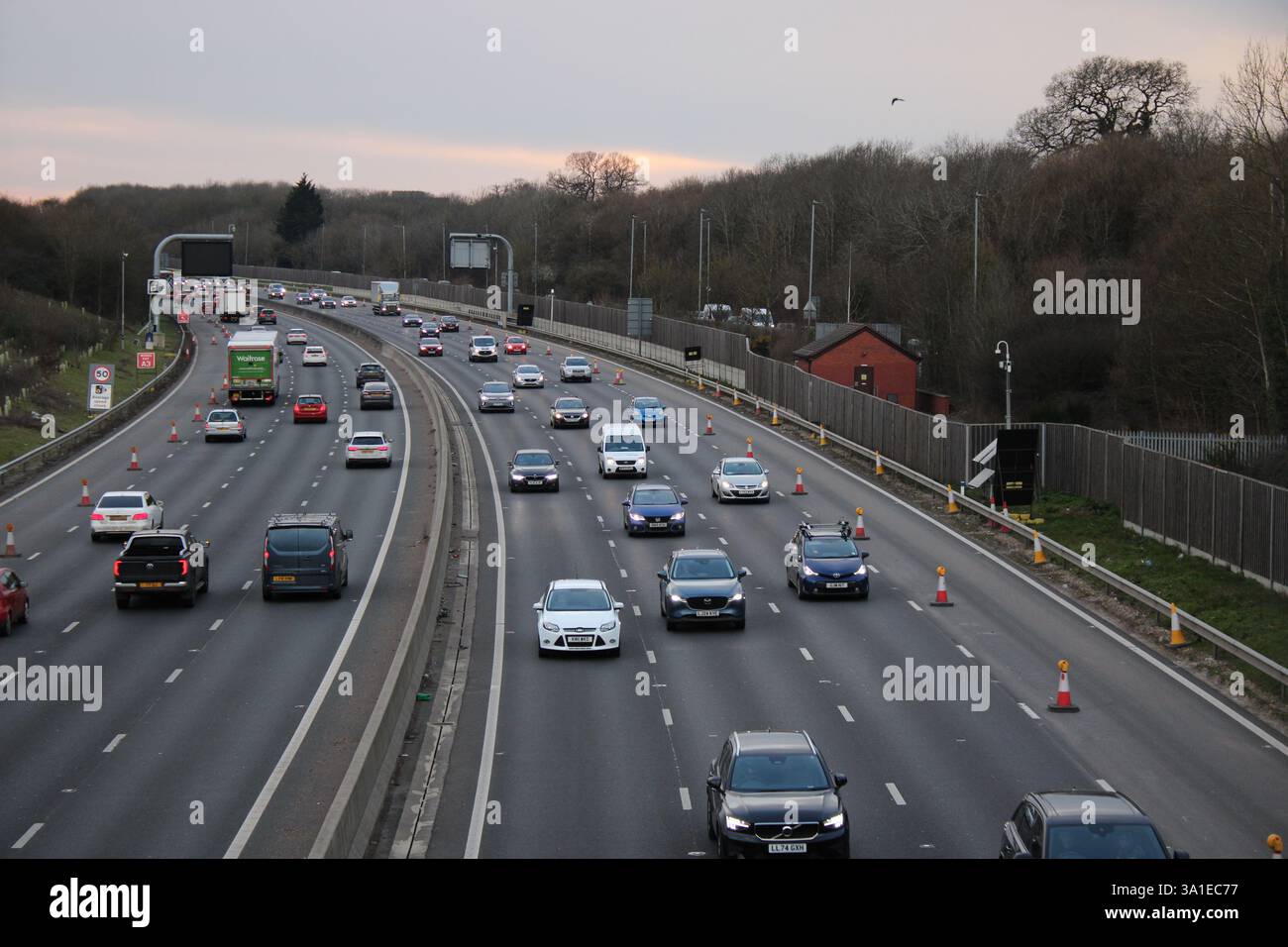Busy Traffic on the M4 Smart motorway by Reading, Berkshire Stock Photo