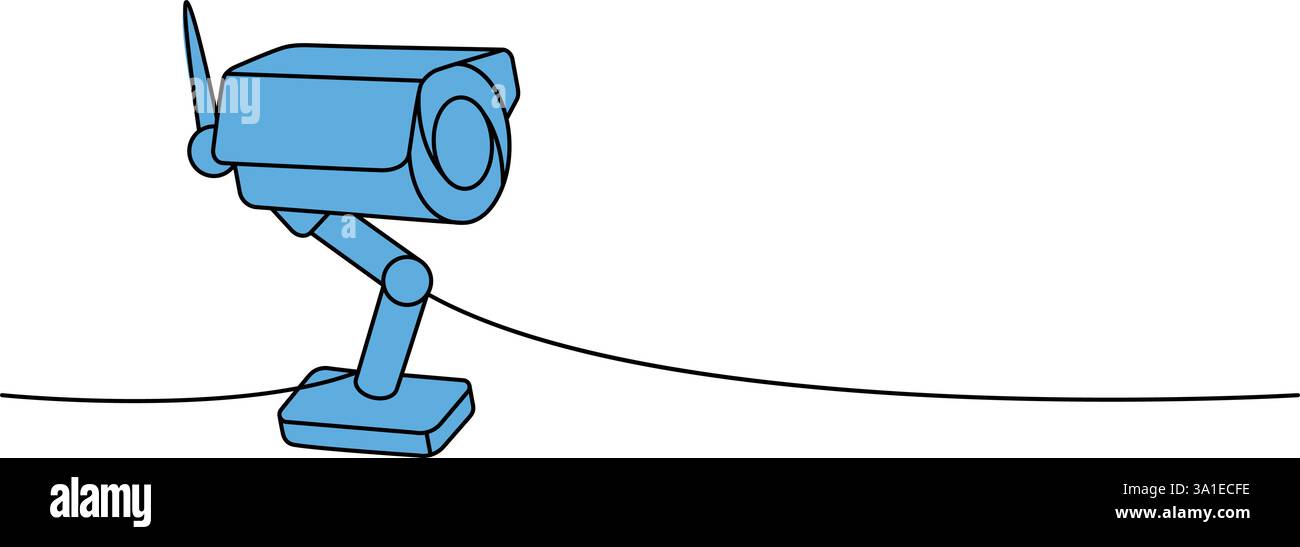 Security video camera one line colored continuous drawing. Video surveillance. Vector illustration Stock Vector