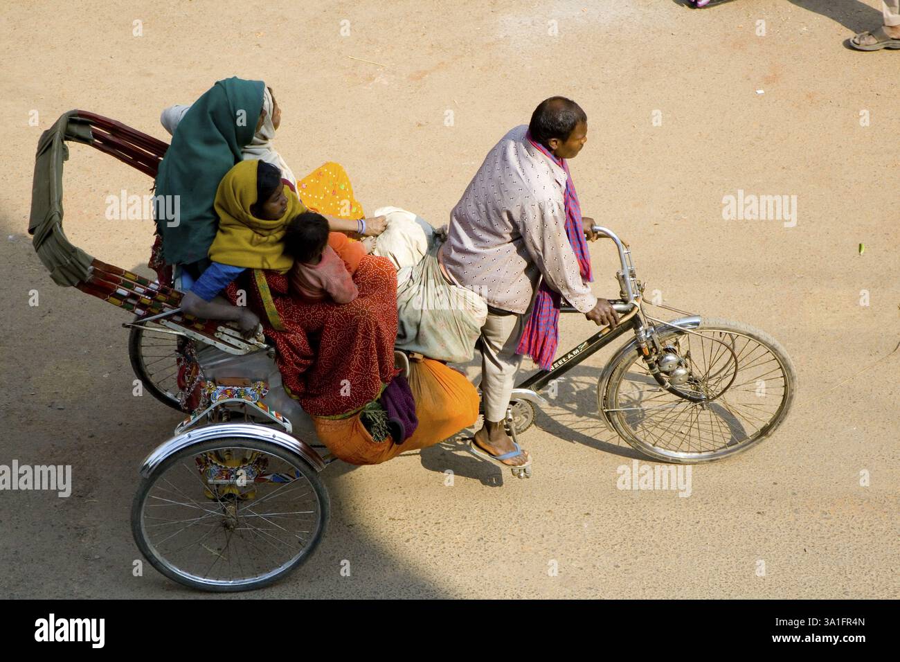 Varanasi Rickshaws Passengers sitting in cycle rickshaw, Varanasi, Uttar Pradesh, India ...