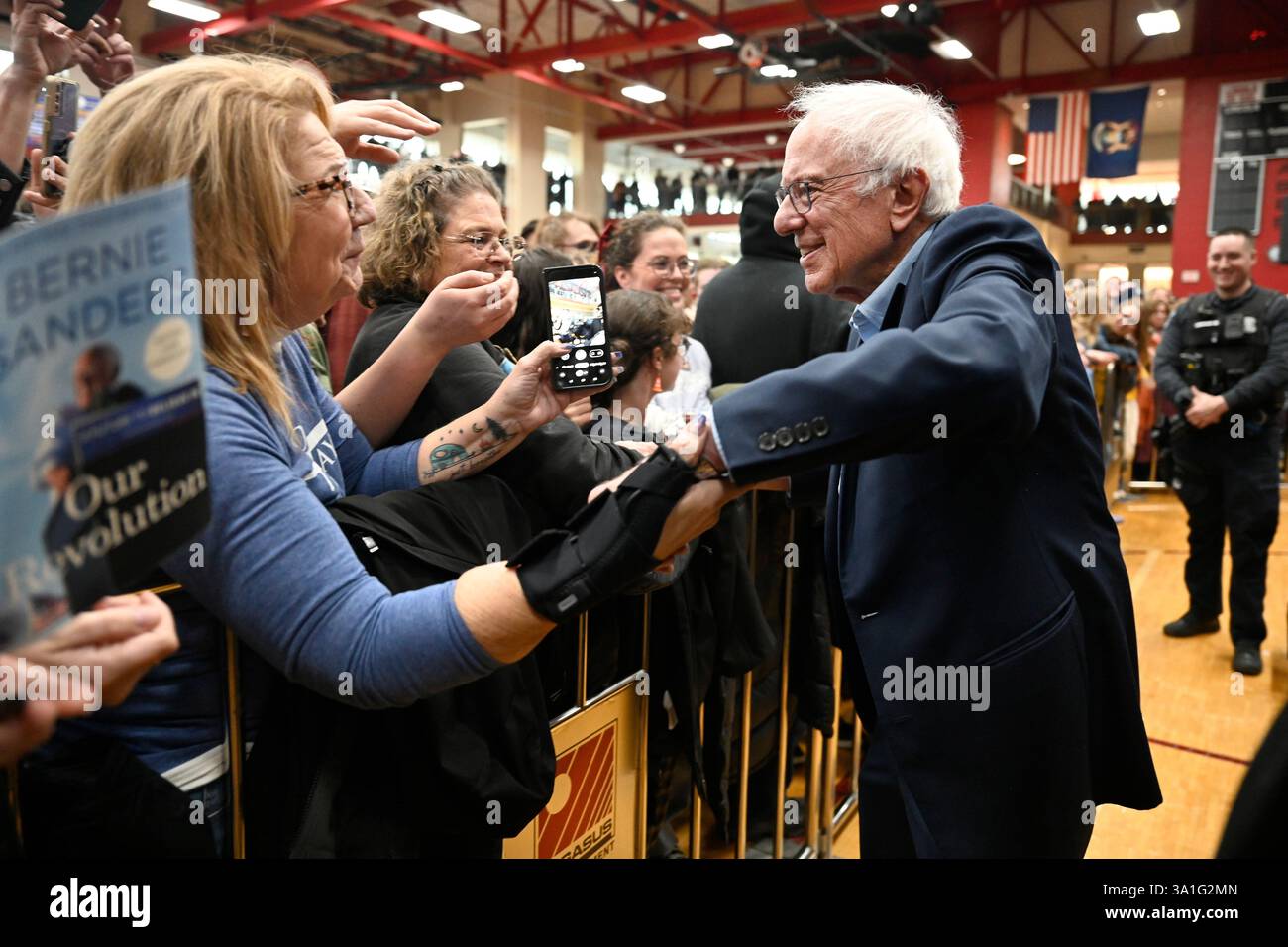 Sen. Bernie Sanders, I-Vt., right, greets the crowd following his ...