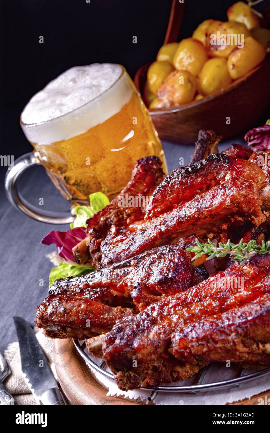 Delightful Rib Delightful BBQ spare ribs from the smoker Stock Photo - Alamy