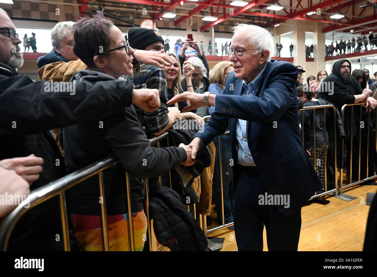 Sen. Bernie Sanders, I-Vt., right, greets the crowd following his ...