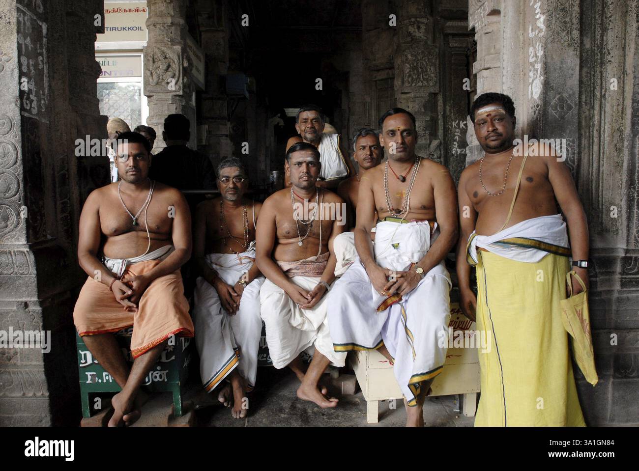 Pusari Temple priest posing for photograph, Tiruchendur, Tamil Nadu, India NO ...