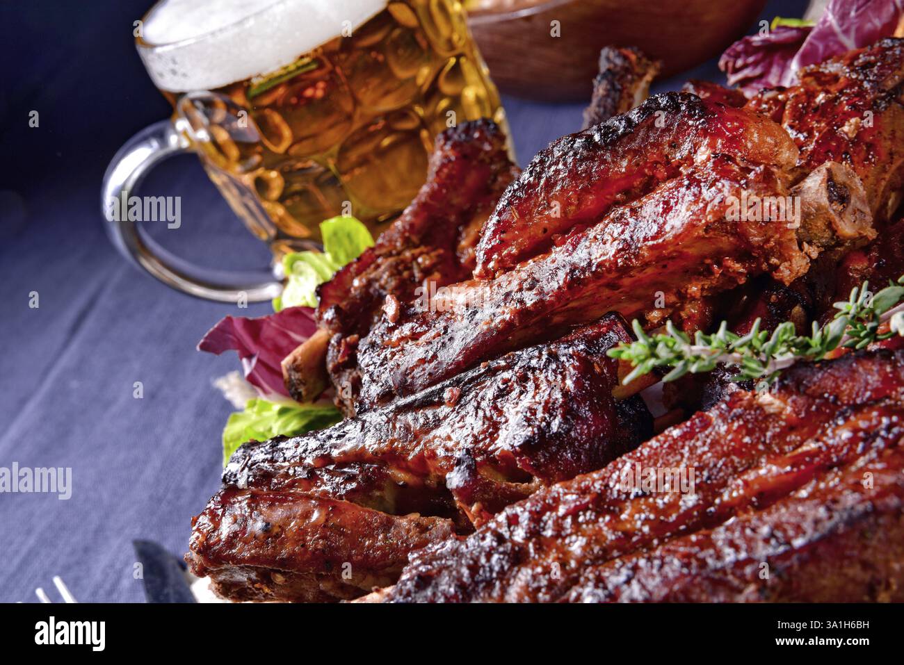 Delightful Rib Delightful BBQ spare ribs from the smoker Stock Photo - Alamy