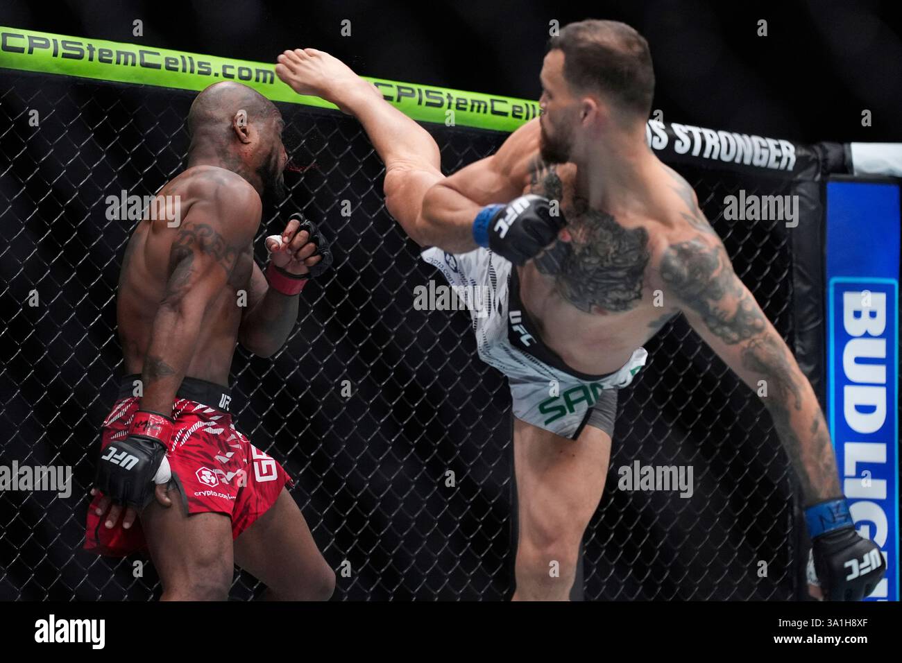 Mauricio Ruffy kicks King Green during a UFC 313 mixed martial arts ...