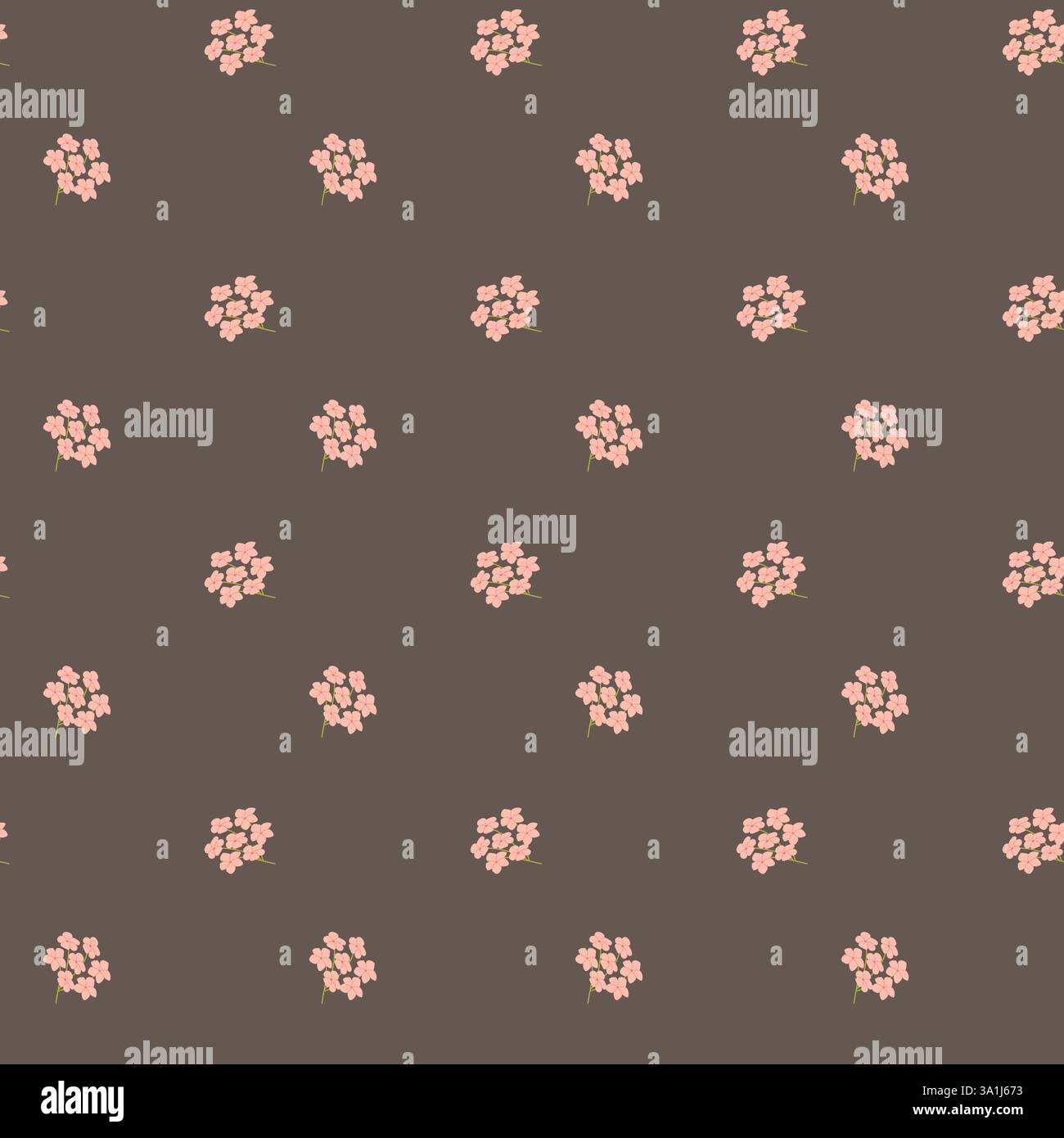 Seamless pattern with small pink flowers on a brown background. Stock Vector