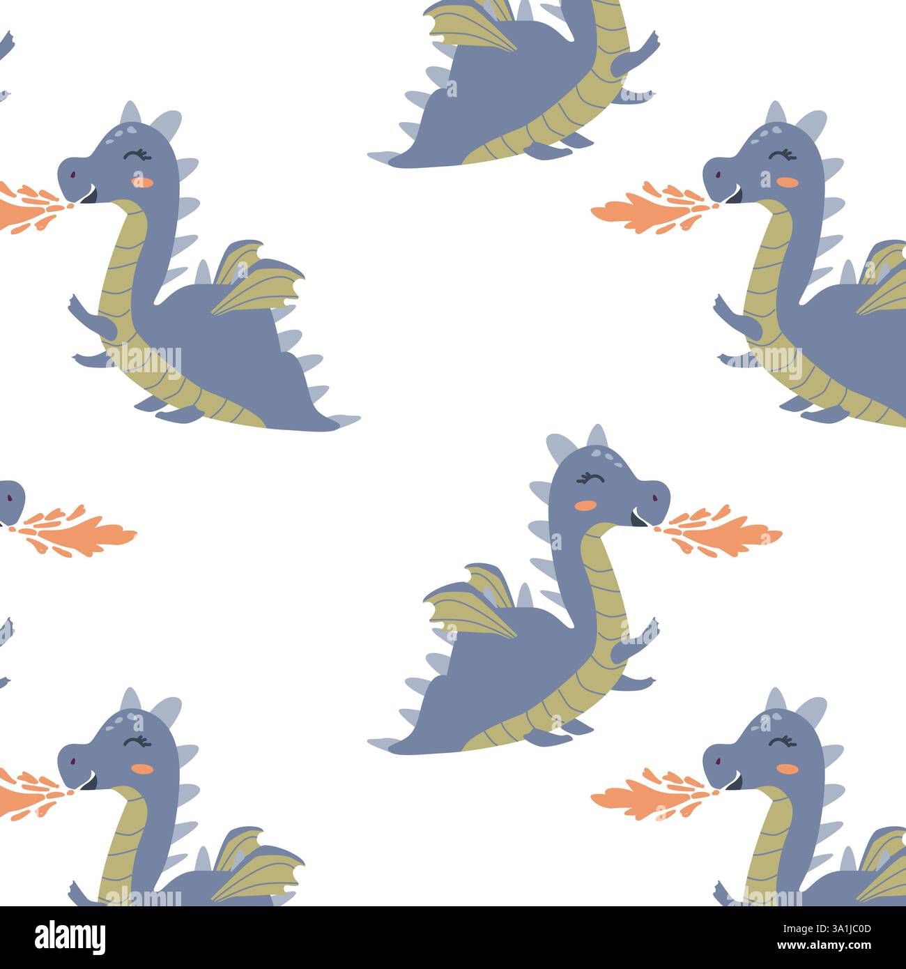 Cute dragon pattern design for children's room decor and fabrics. Stock Vector