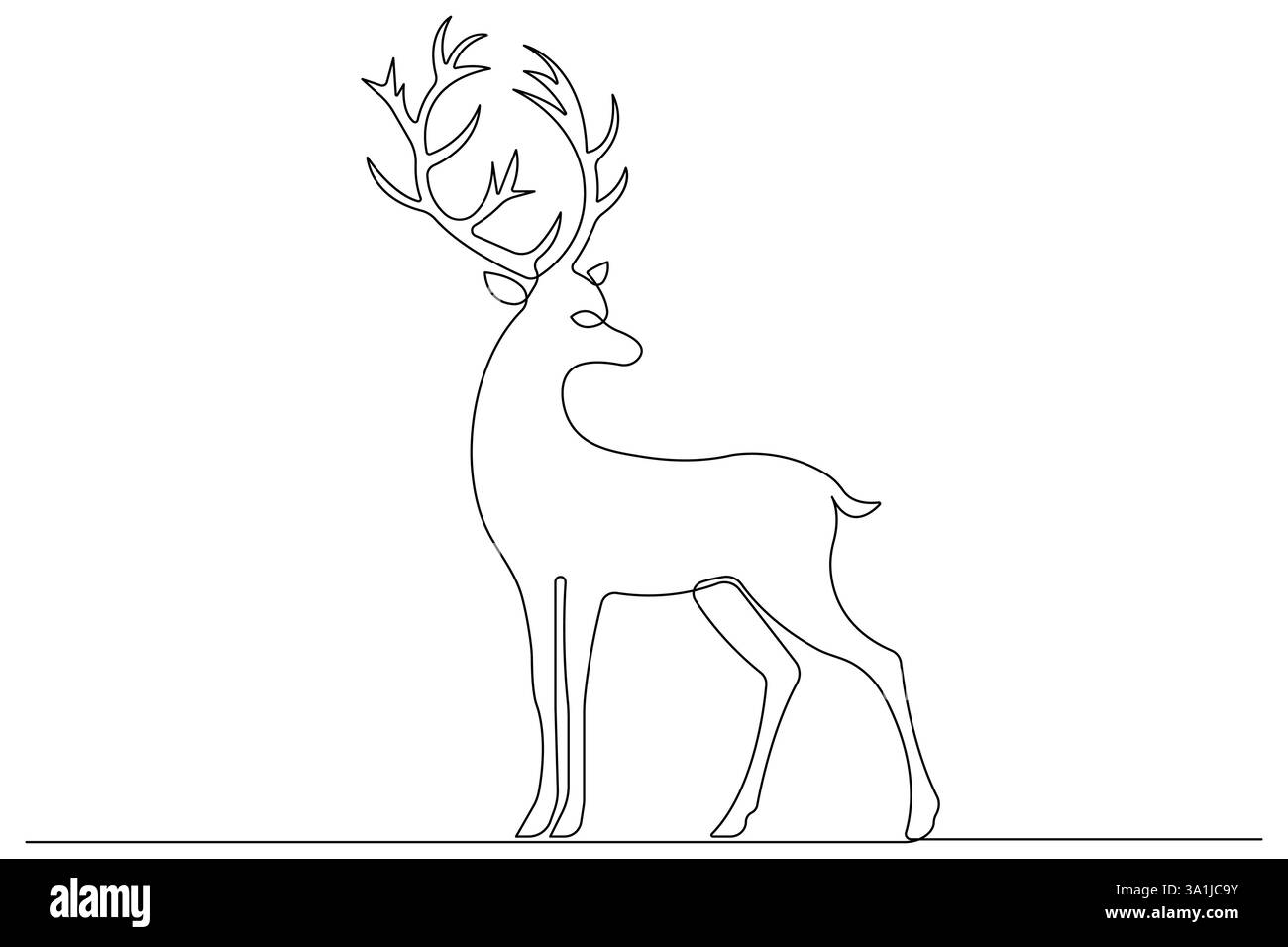 Continuous one line drawing of reindeer wild animal deer and world animal day, Christmas vector Stock Vector