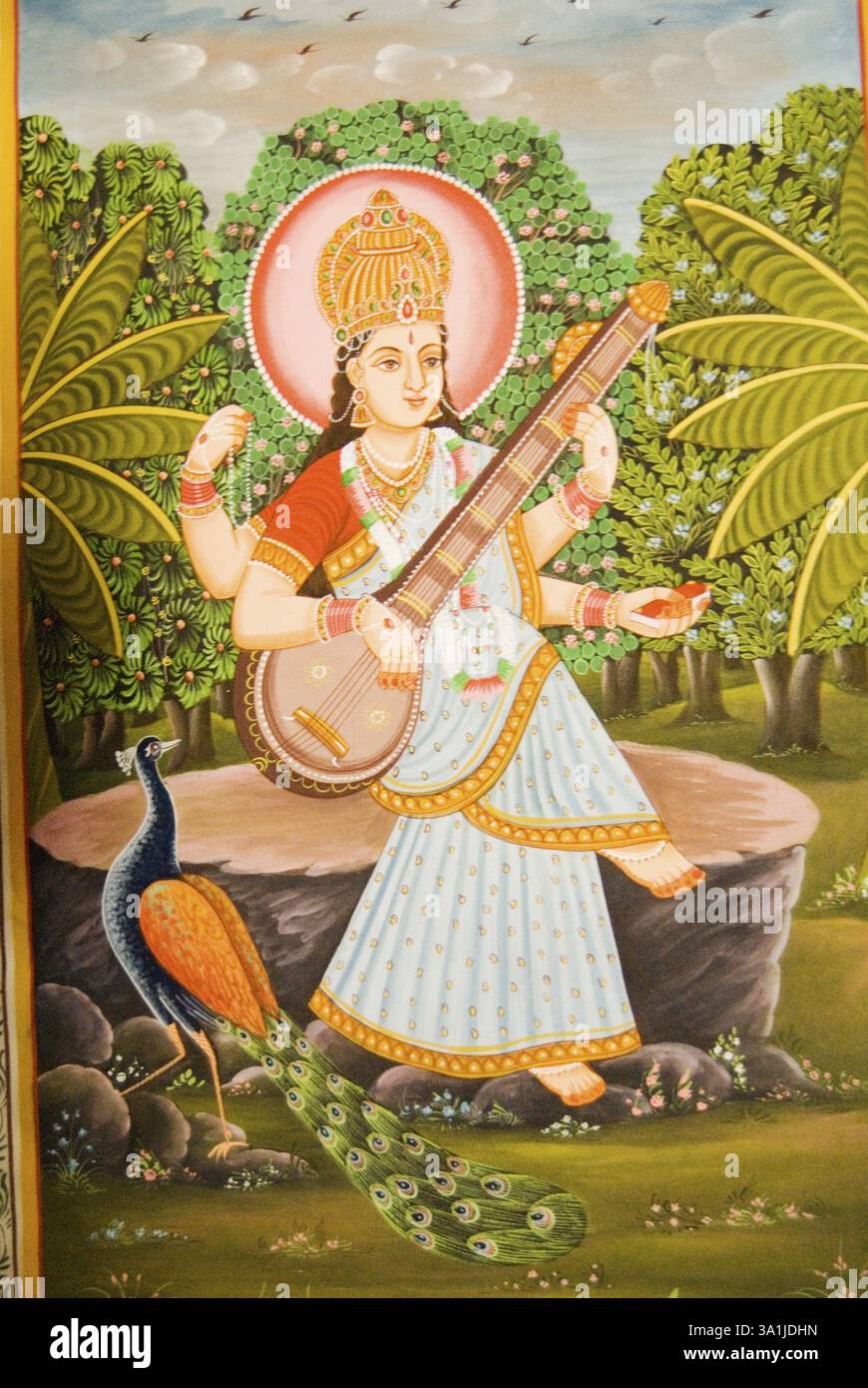 Painted Teak Book Stand From Bikaner - 19thC Painted Teak Book Stand From Bikaner - 19thC