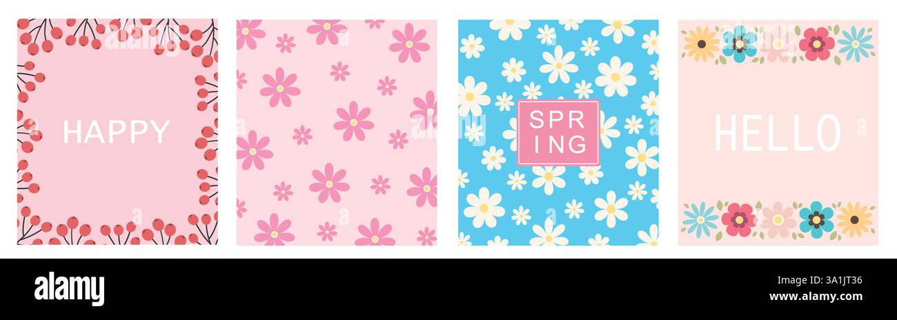 Hello spring. Postcards with spring flowers. Vector template. Stock Vector