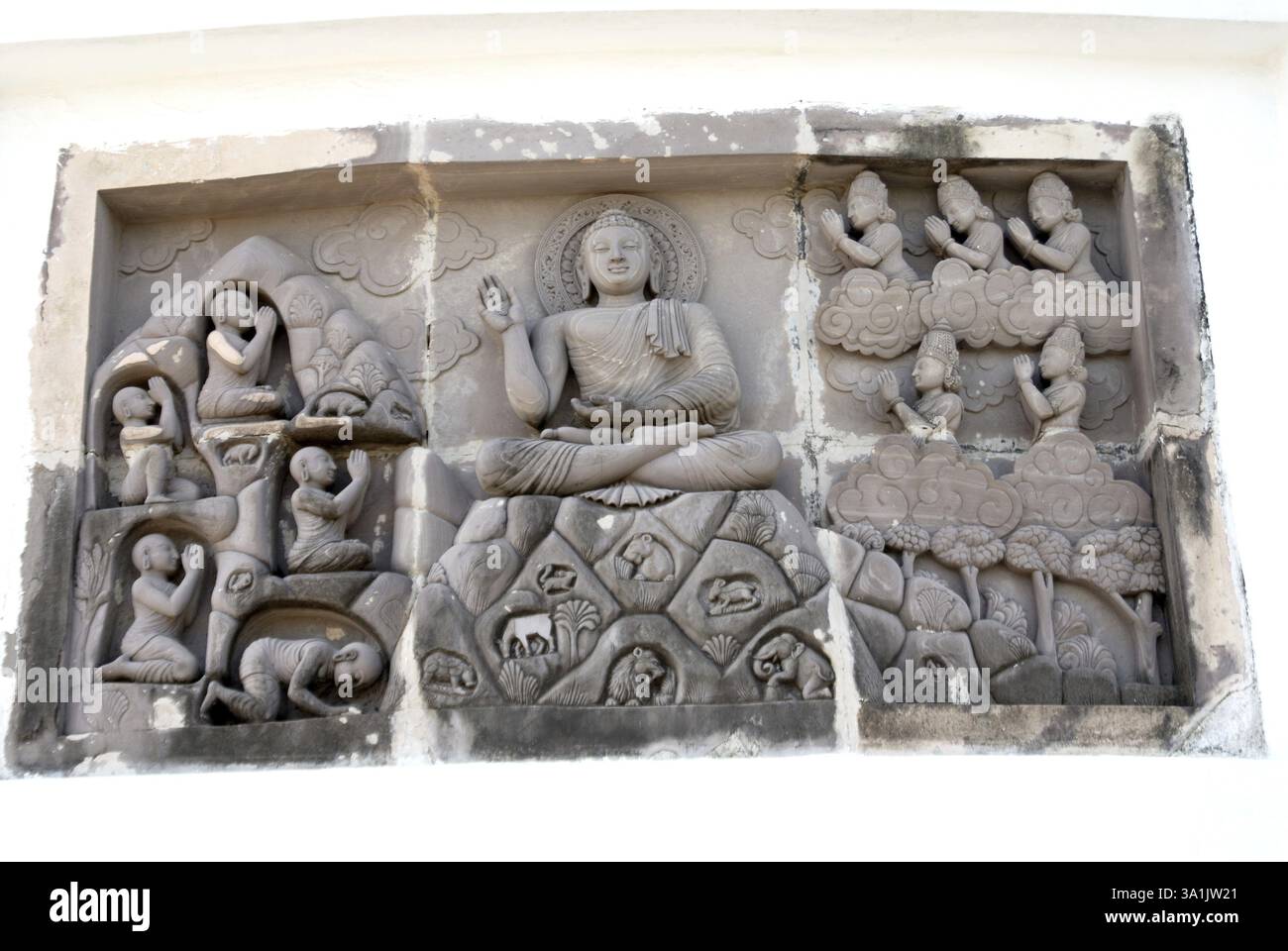 Idol of lord Buddha, Shanti stupa, Dauli hill, Bhubaneswar, Orissa, India, Asia Stock Photo