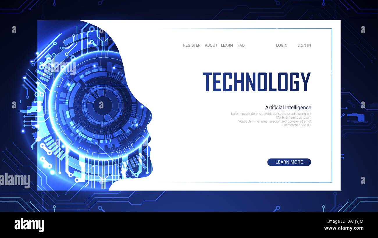 Technological digital AI concept. Vector landing page. Stock Vector