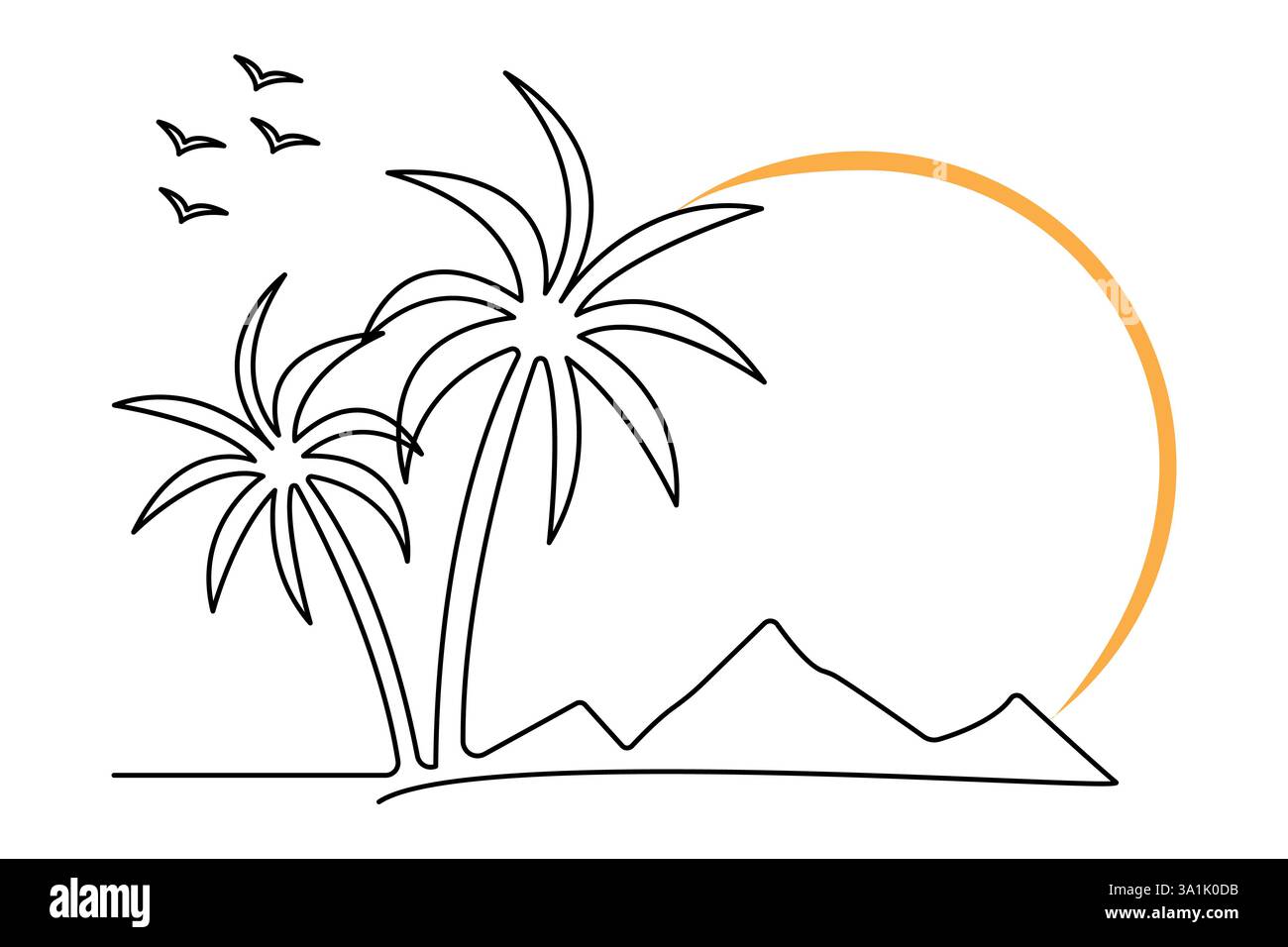 Palm tree continuous one line art drawing with editable stroke vector Icon. Stock Vector