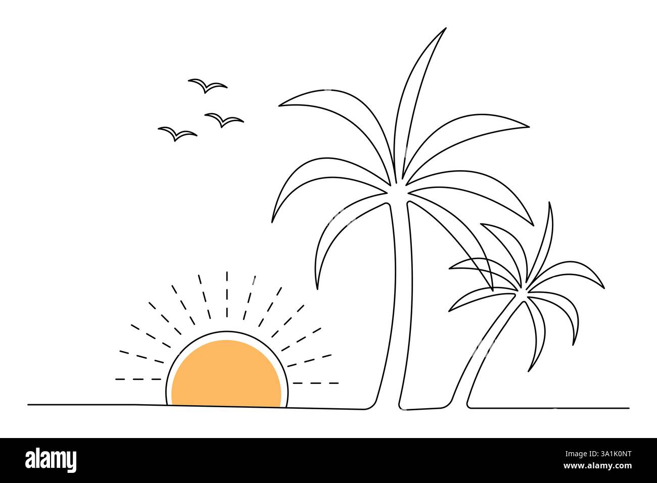 Palm tree continuous one line art drawing with editable stroke vector Icon. Stock Vector