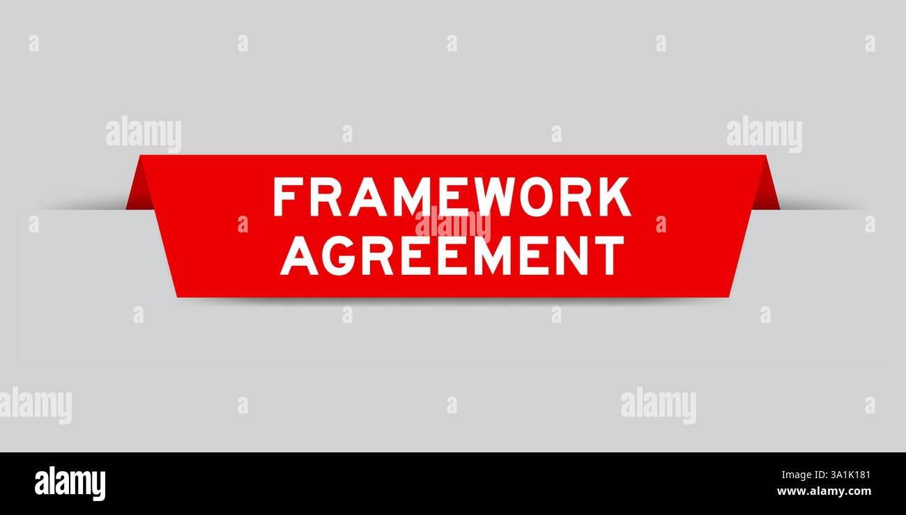 Red color inserted label with word framework agreement on gray background Stock Vector