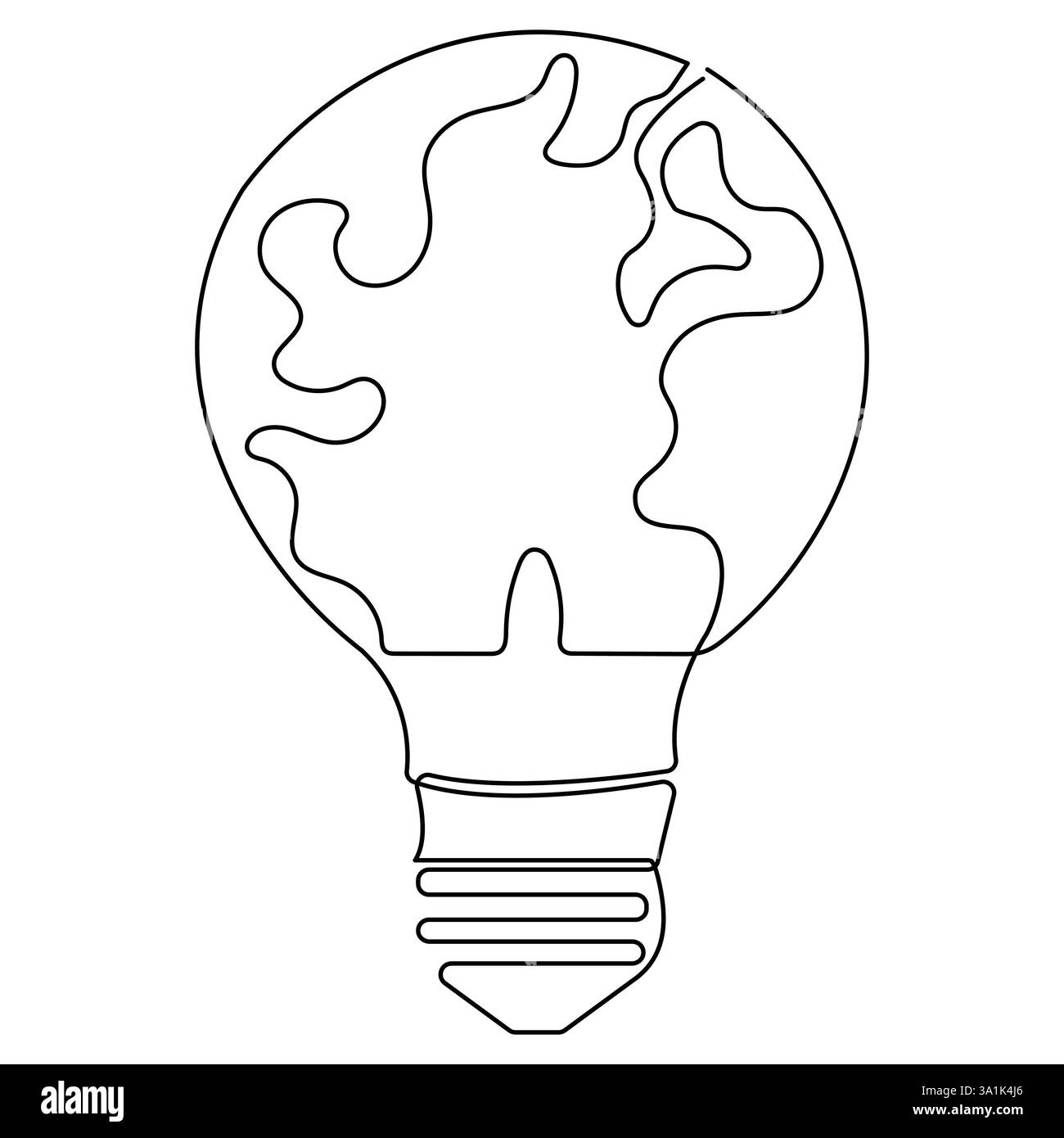 Continuous single line art drawing earth globe inside lightbulb in outline vector concept of eco innovation Stock Vector