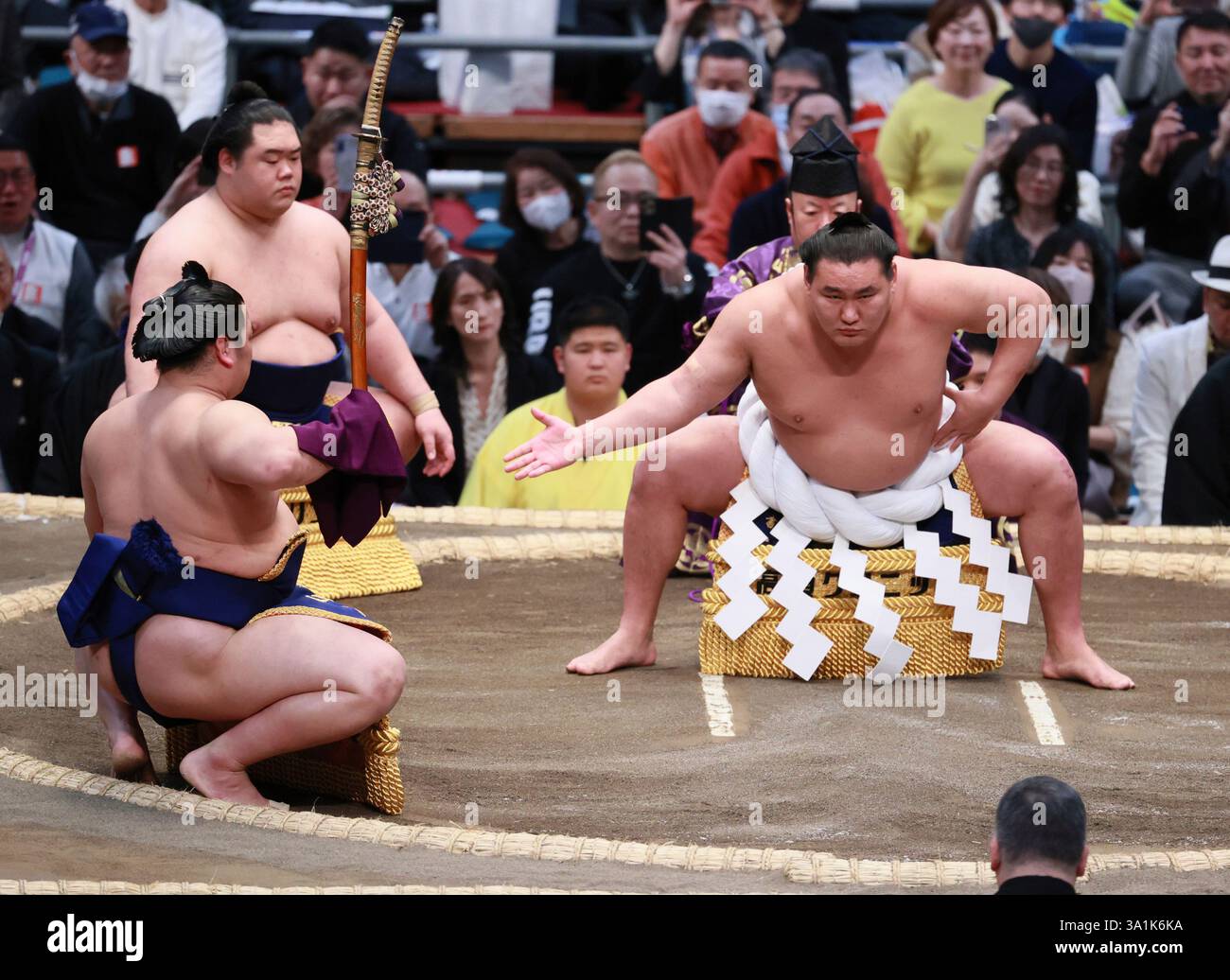 Sumo Ranks In Order Highest rank Sumo Wrestler, Yokozuna Hoshoryu (R) performs the ring ...