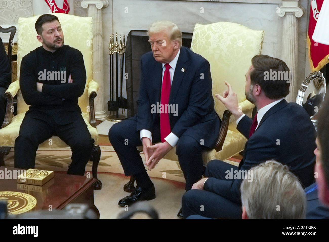FILE - Vice President JD Vance, right, speaks with Ukrainian President ...