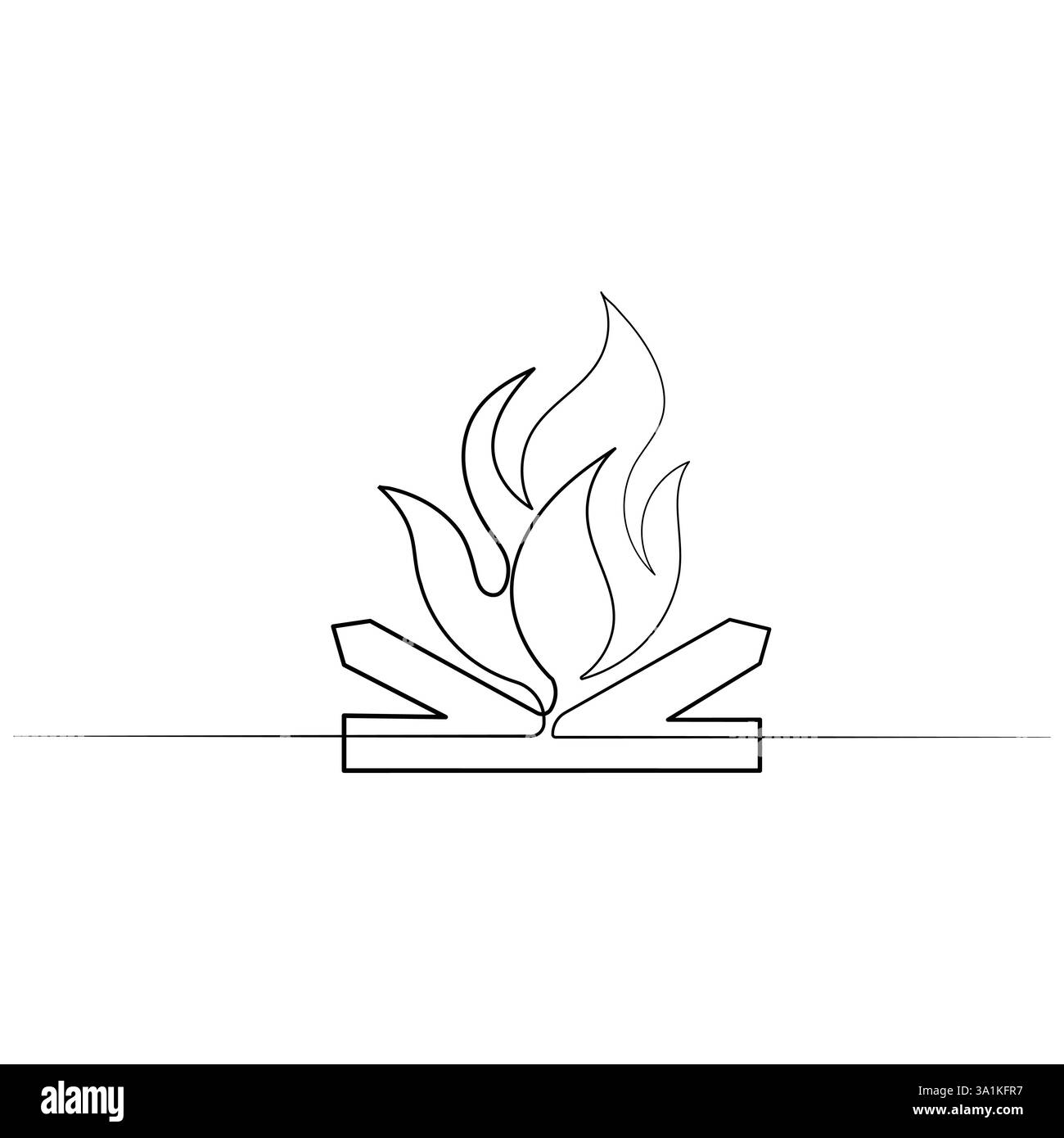 Fire continuous one line art drawing flame shape, gas icon, bonfire ...