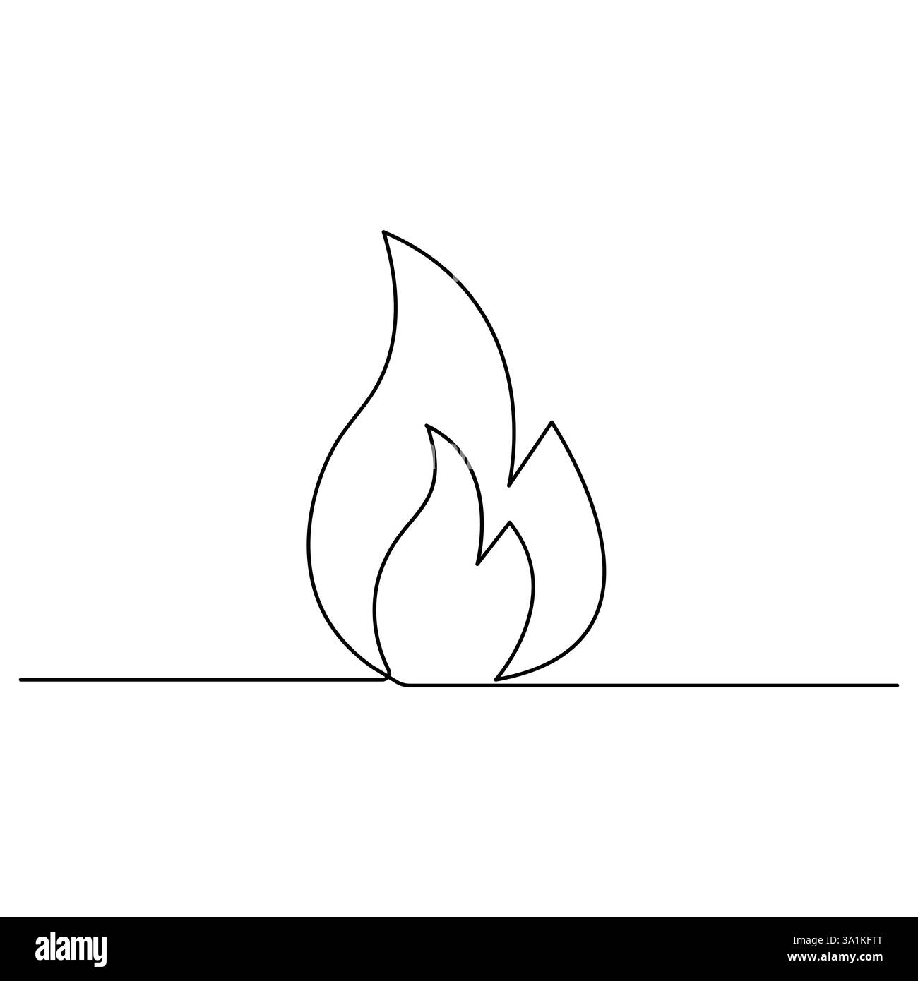 Fire continuous one line art drawing flame shape, gas icon, bonfire ...