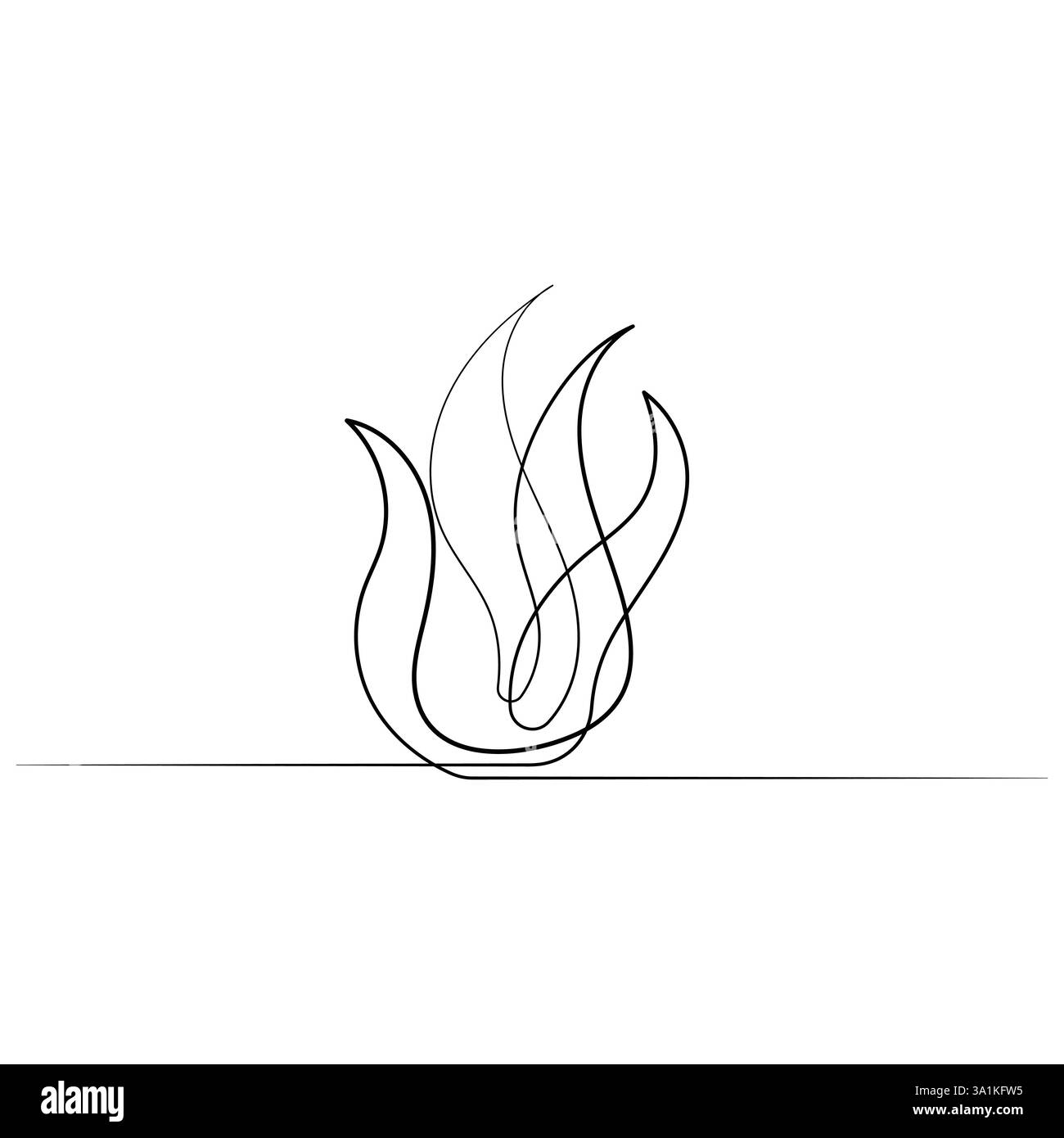 Fire continuous one line art drawing flame shape, gas icon, bonfire ...