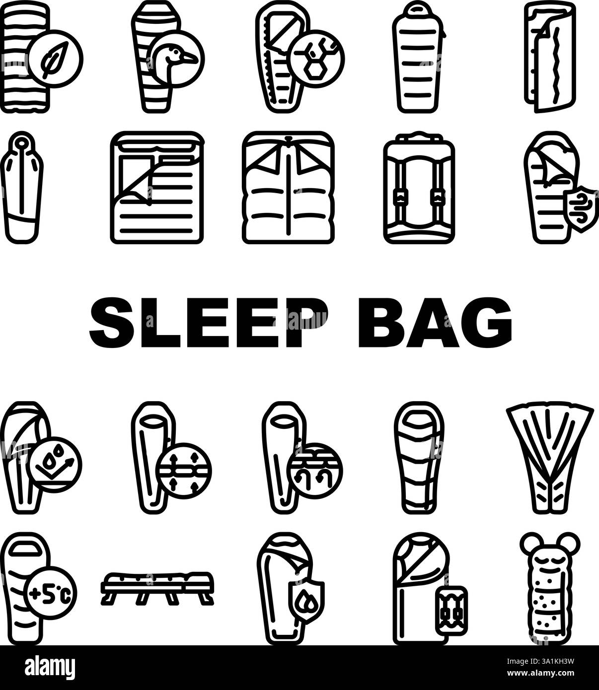 sleeping bag camping hiking icons set vector Stock Vector Image & Art ...