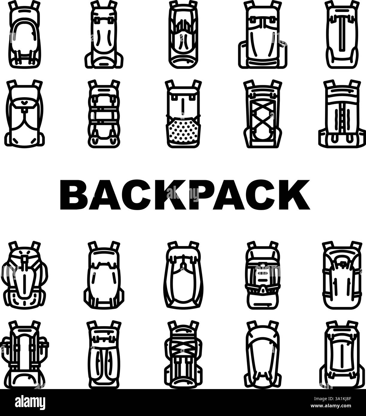 hiking backpack trail adventure icons set vector Stock Vector Image ...