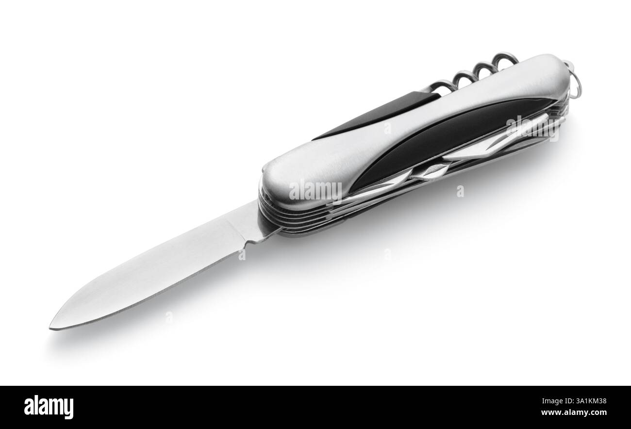 Multi function folding pocket knife isolated on white Stock Photo