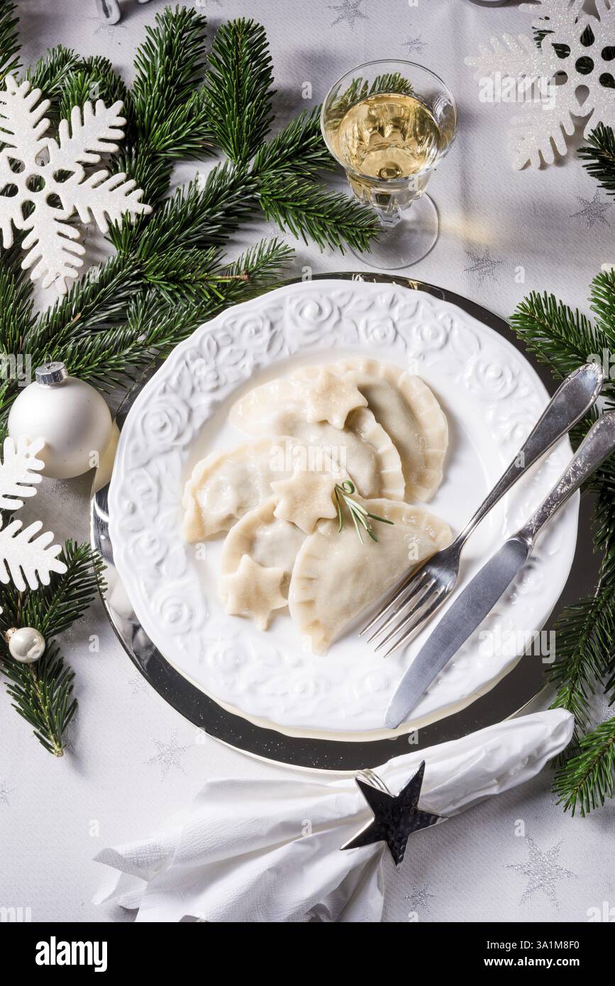 Polish style dumplings filled with sauerkraut and mushrooms Stock Photo
