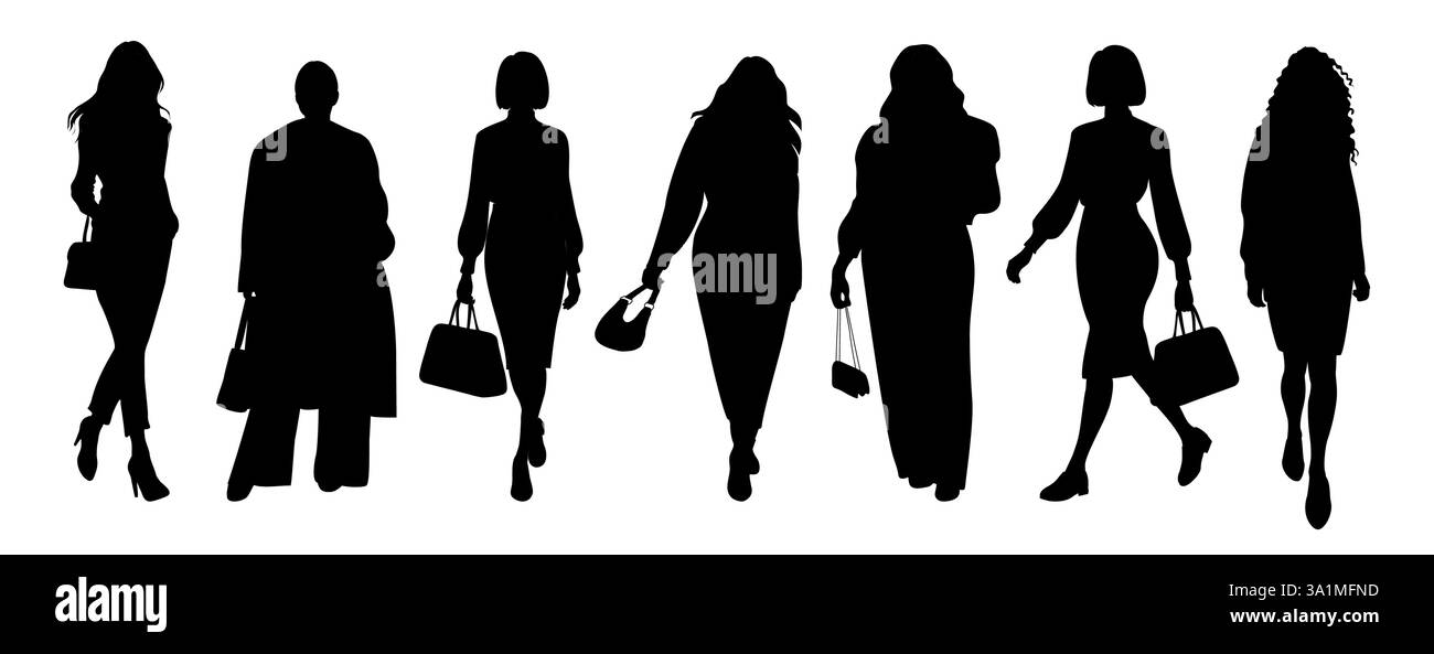 Set of different business women black silhouettes Stock Vector Image ...