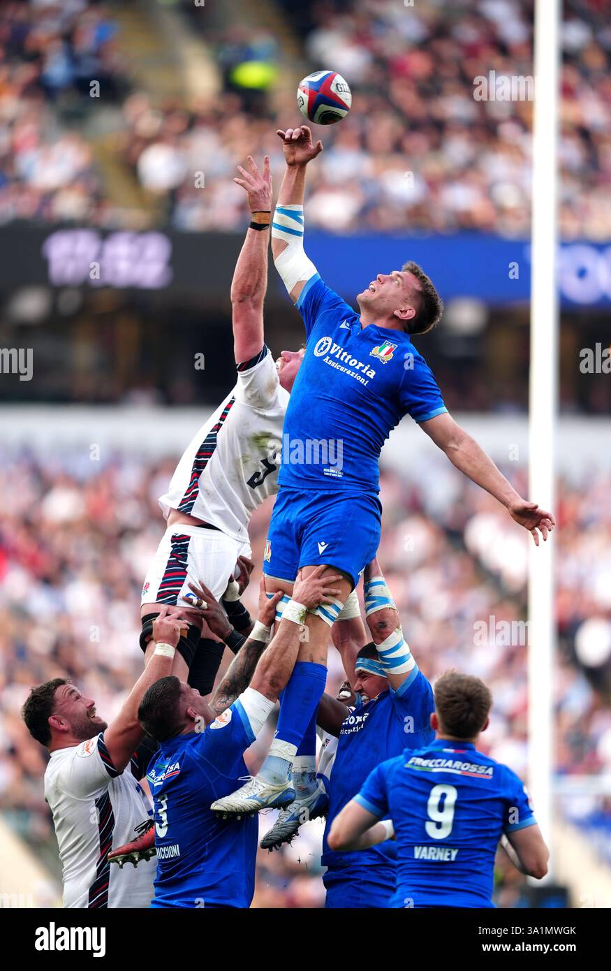 Italy's Federico Ruzza wins a line out during the Guinness Men's Six ...